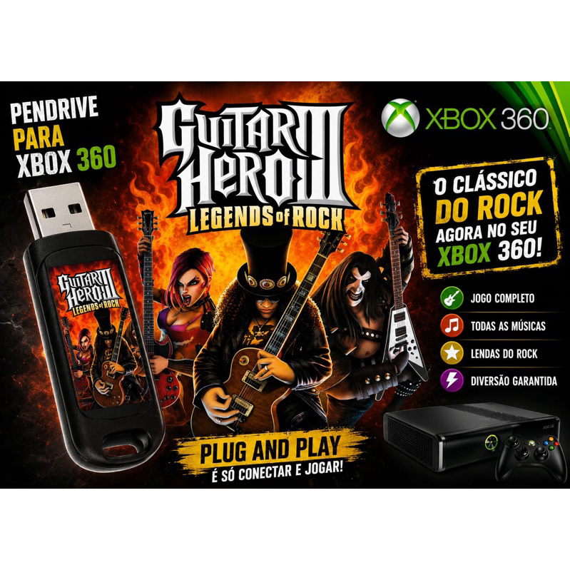 Pen drive com Guitar hero 3 para Xbox 360 bloqueado