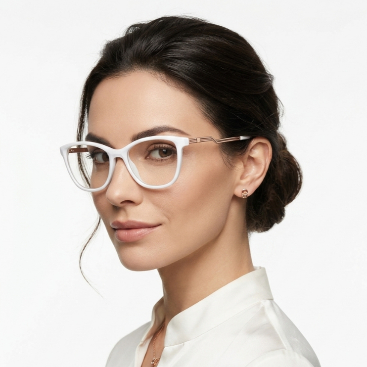 Ármação de Óculos de Grau Feminino Grande Quadrado Branco Promoção Resistente Moderno