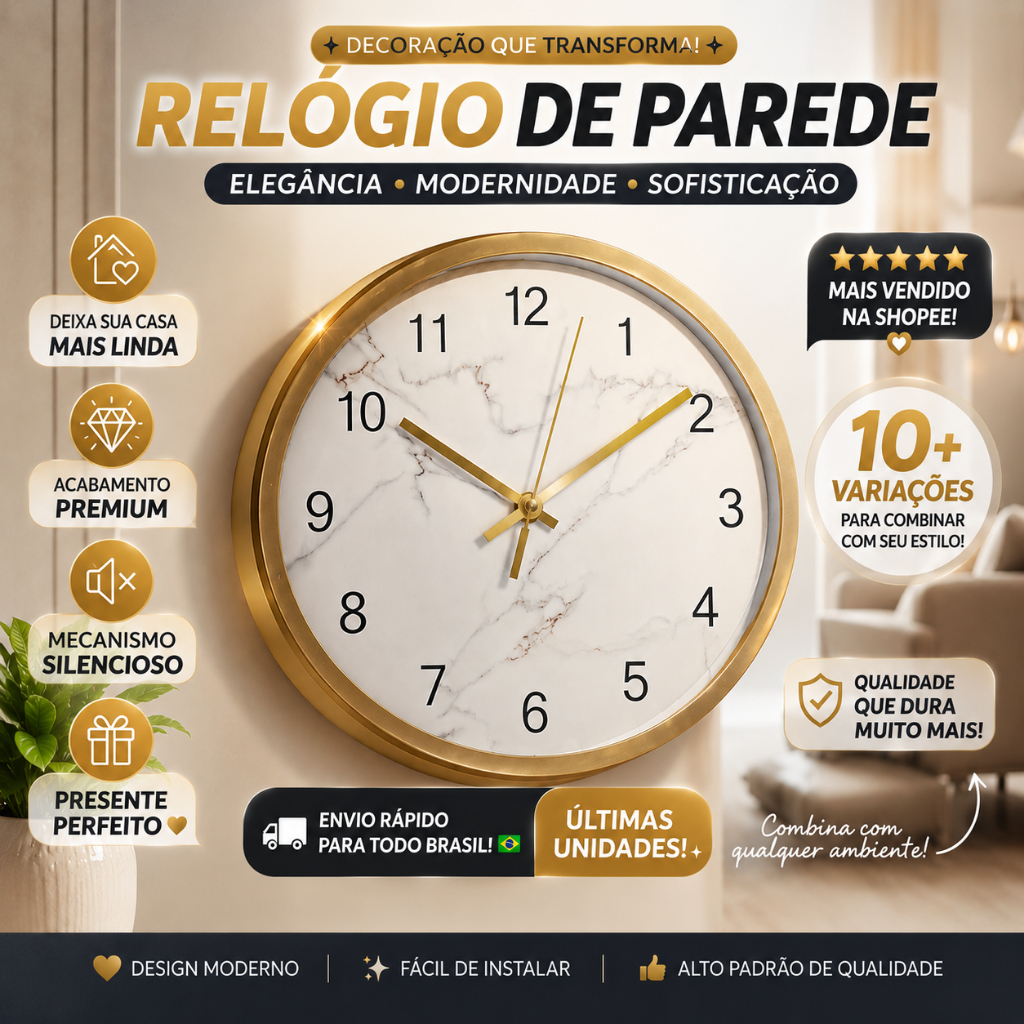 Relógio de Parede Wincy Redondo Quartz Decorativo Moderno Silencioso