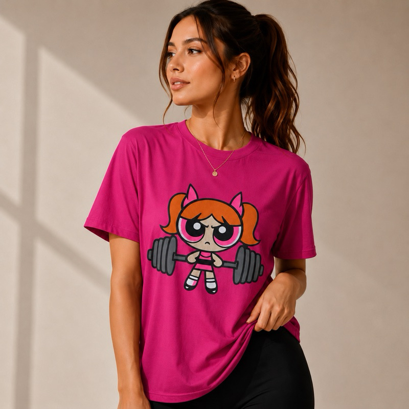 T-shirt Camiseta Feminina Florzinha Academia Super Poderosas 100% Algodão Premium Tamanho Único Fitness Básica