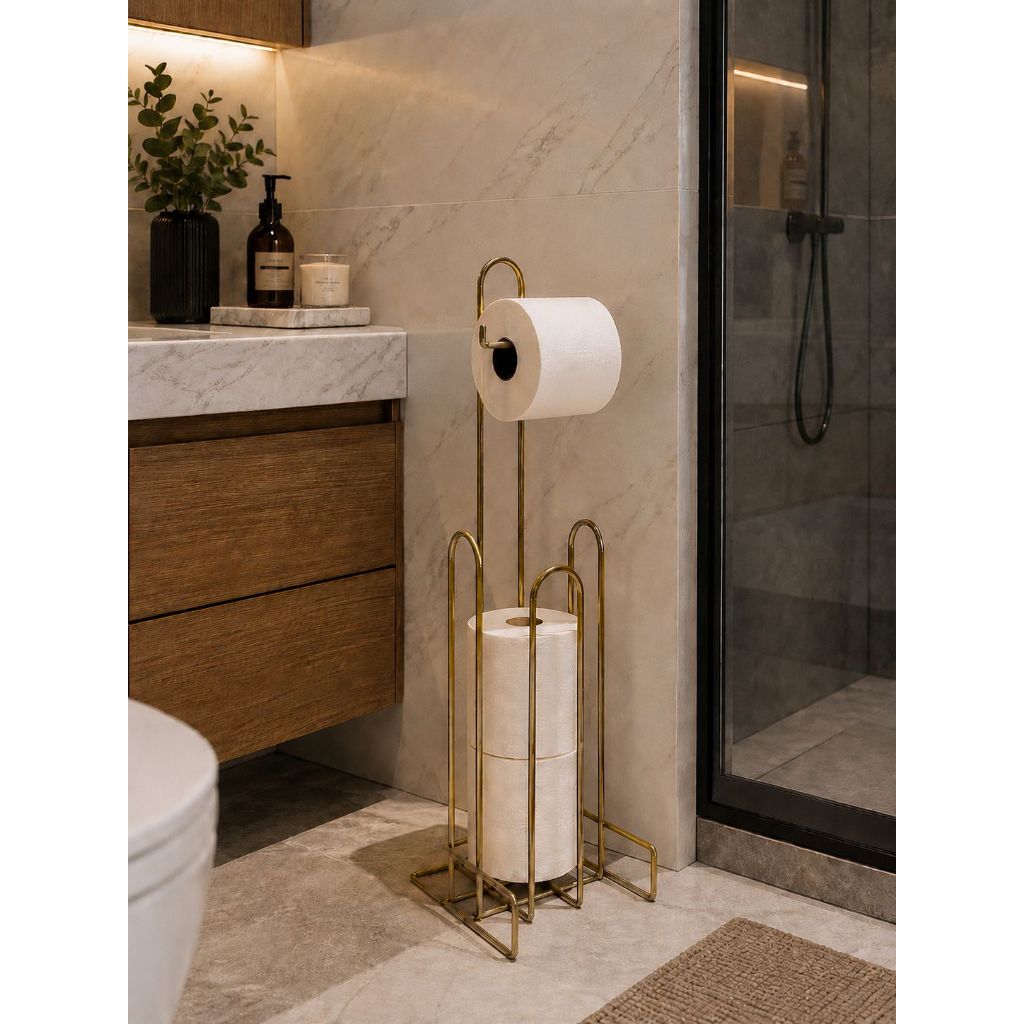 Suporte de Papel Higiênico de Chão para Banheiros e Lavanderias - Porta Papel Higiênico DOURADO