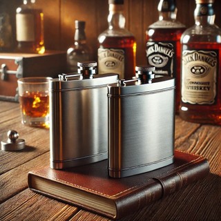KIT 2 Cantil de bolso em aço inox 8oz Porta Bebidas Whisky Vodka Rum 230ML