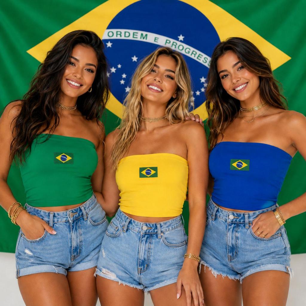 KIT 2 CROPED DO BRASIL COPA TOMARA QUE CAIA VERDE E AMARELO SUPLEX MODA BÁSICO