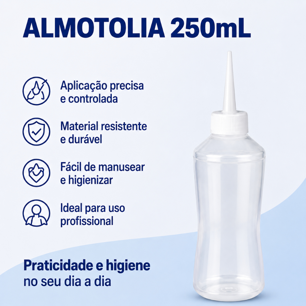 KIT COM 10 Frascos Almotolia 250ml Bico Reto Transparente Almotolia Armazenamento Líquidos