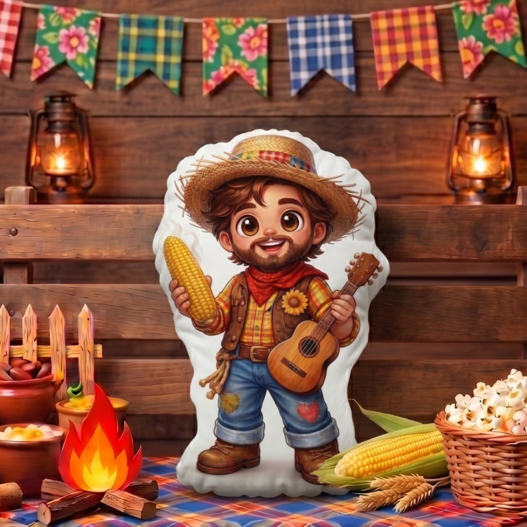 Almofadas Festa Junina Julina Decorativa São João Arraiá Quadrilha Estampa Fogueira Milho 18x24cm