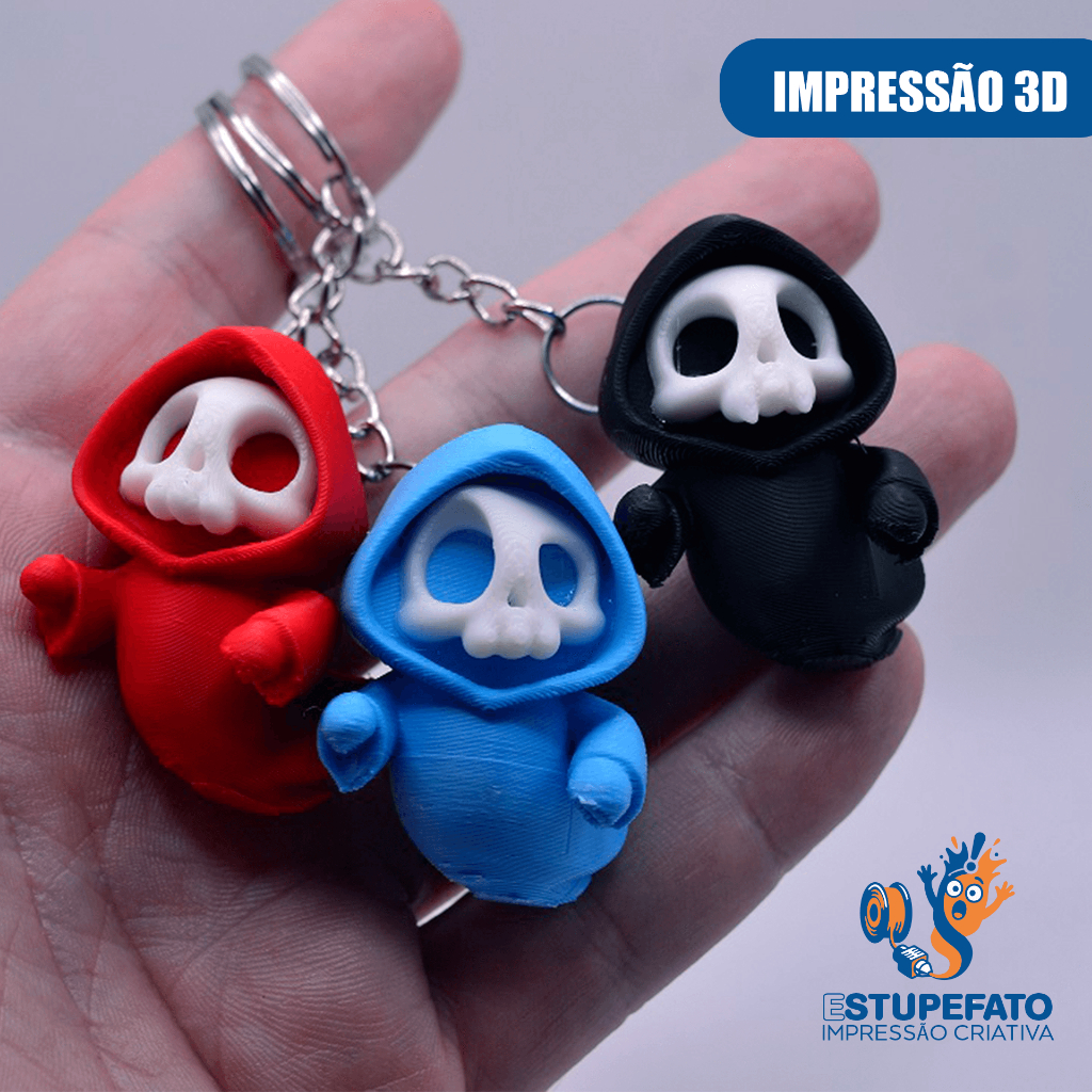 Kit 3 Chaveiros de Caveira Fantasma Fofa em Impressão 3D para Mochila