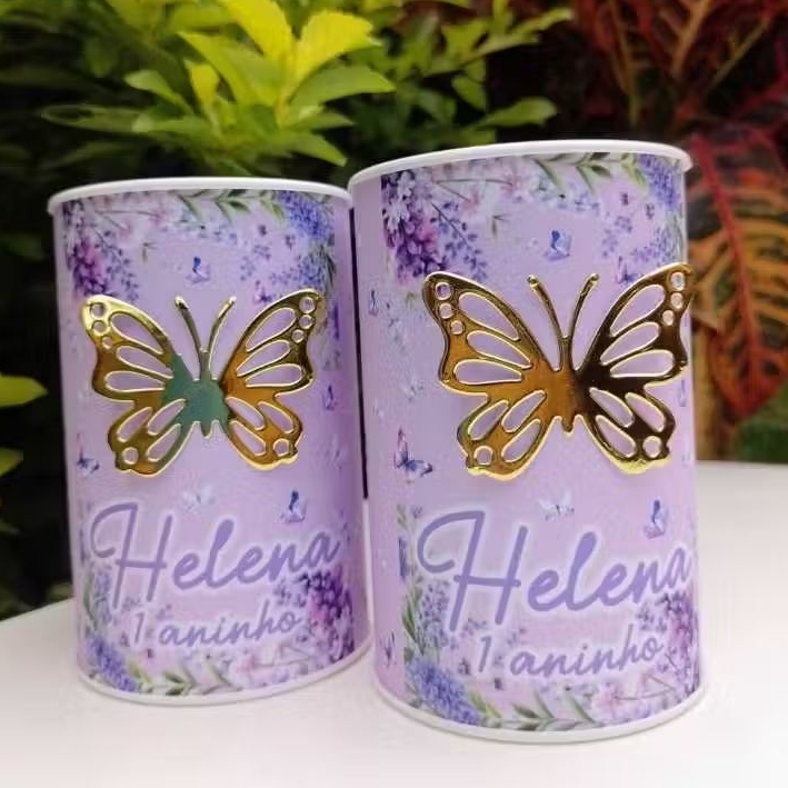 Kit Cofrinhos Personalizados tema Jardim das Borboletas Lilás com aplique / Lembrancinha Jardim Encantado - Aniversário