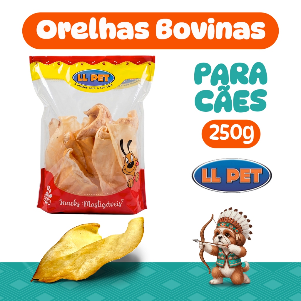 Petisco, Snack, Cães, Orelha Bovina, LL Pet
