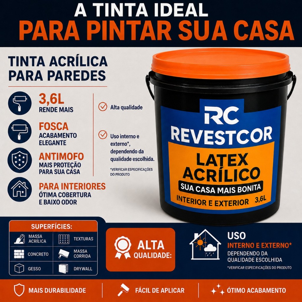 Tinta Parede Acrílica 3,6L Fosca Antimofo Interior e Exterior Diversas Cores Madeira Mdf Gesso Latex Envio Rápido Base A