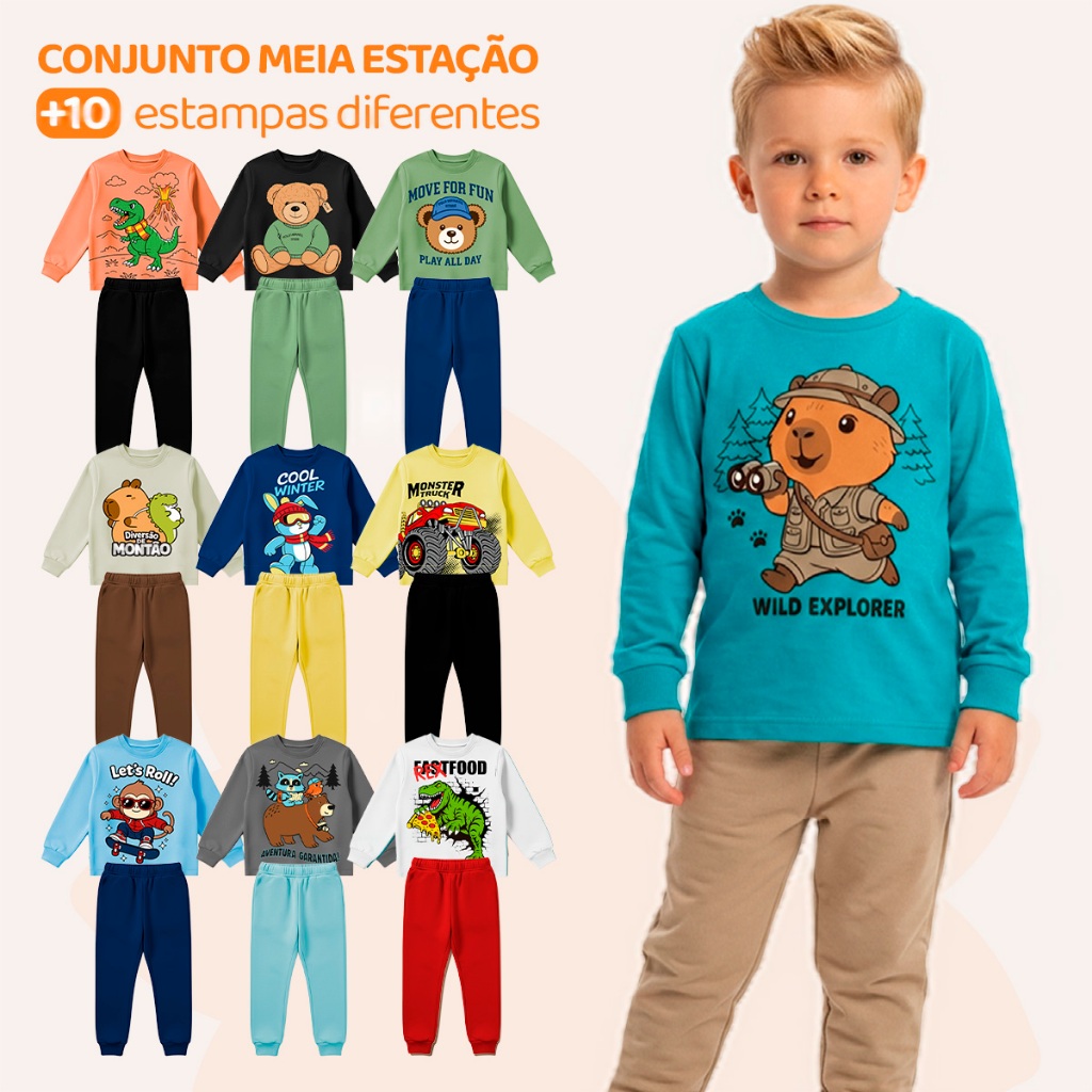 Kit Sortido 6 Peças de Roupas Masculino Infantil Inverno Meia Estação – 3 camisa