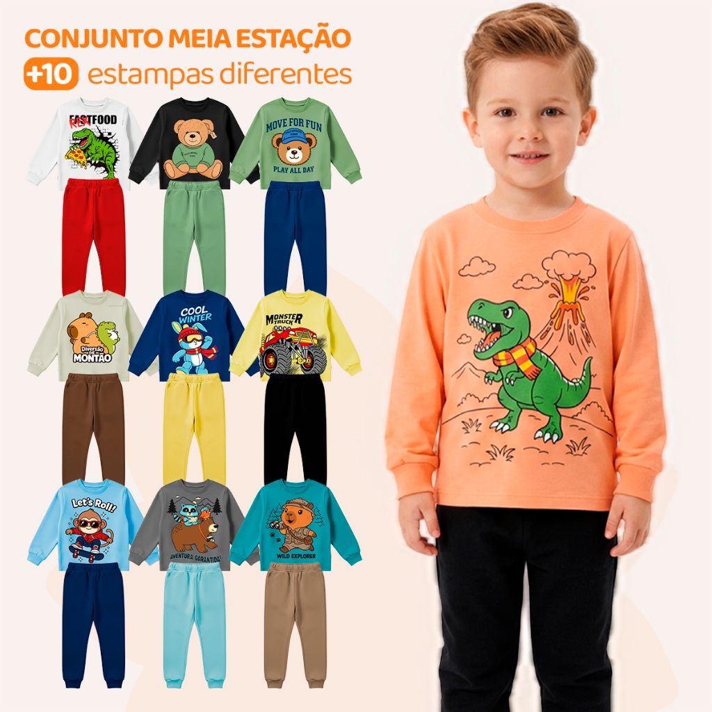 Kit Sortido 10 ou 4 Peças de Roupas Masculino Infantil Inverno e Meia estação Roupa Menino Moda Casual