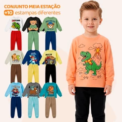 Kit Sortido 10 ou 4 Peças de Roupas Masculino Infantil Inverno e Meia estação Roupa Menino Moda Casual