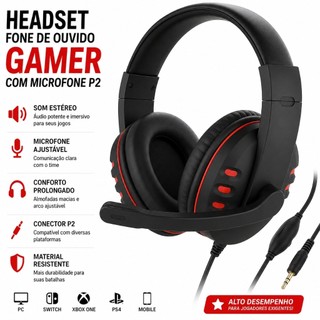 Headset Fone De Ouvido Gamer Com Microfone P2 Para PC Computador Headphone Videogame Celu…