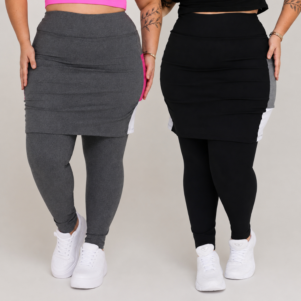 Kit 2 Calça saia plus size academia leg saia moda evangelica treino legging com bolso