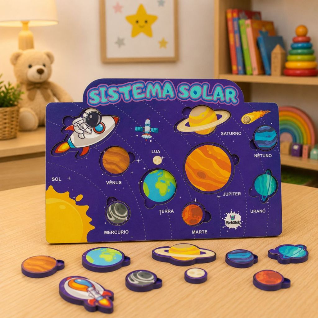 Brinquedo Didático Quebra Cabeça Encaixe Divertidos Sistema Solar Terra Autismo 9pçs Infantil Bebês Crianças Educacional
