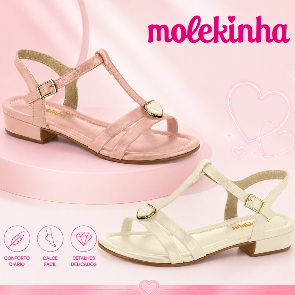 Molekinha Sandalia Menina Infantil Fivela Salto Baixo Anti Derrapante | Original Molekinha !