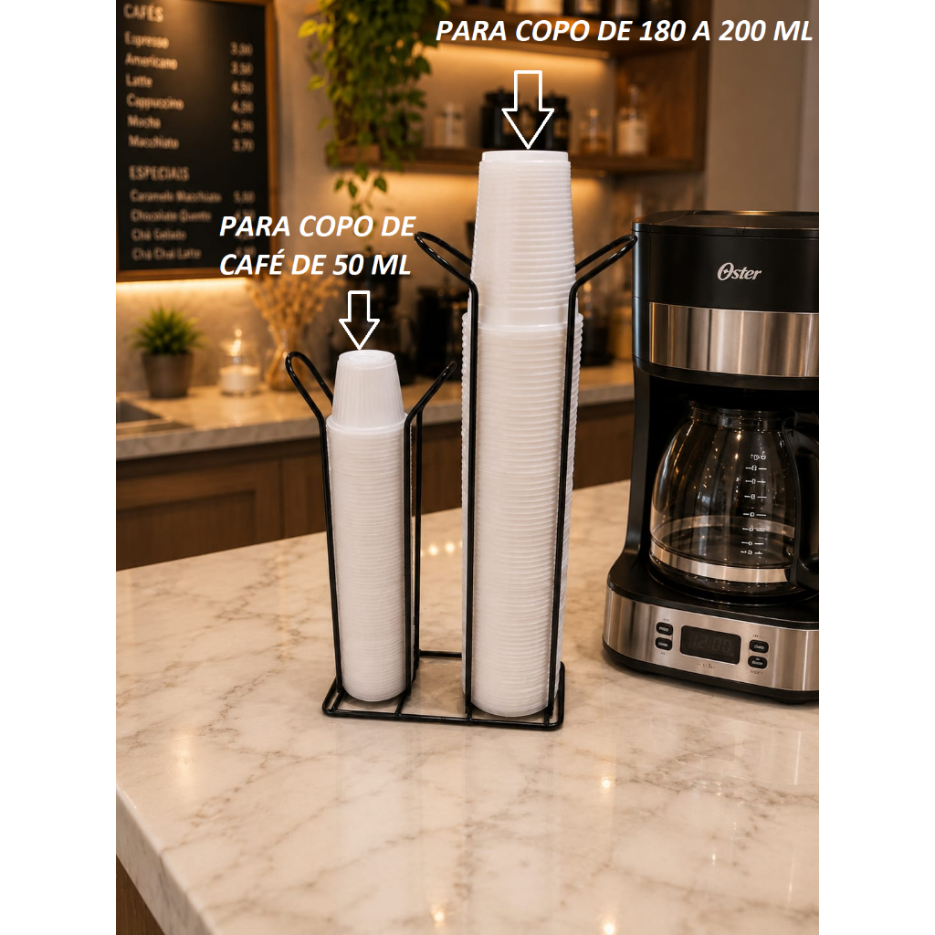 Organizador Porta Copo Descartável De 200ml e 50ml Mesa Café Escritório Duplo