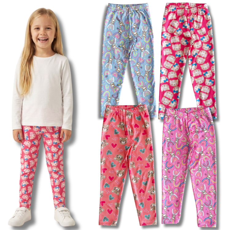 Kit 4 Calça Legging Térmica Peluciada Estampada Menina/Feminina Infantil - Inverno Frio Escolar