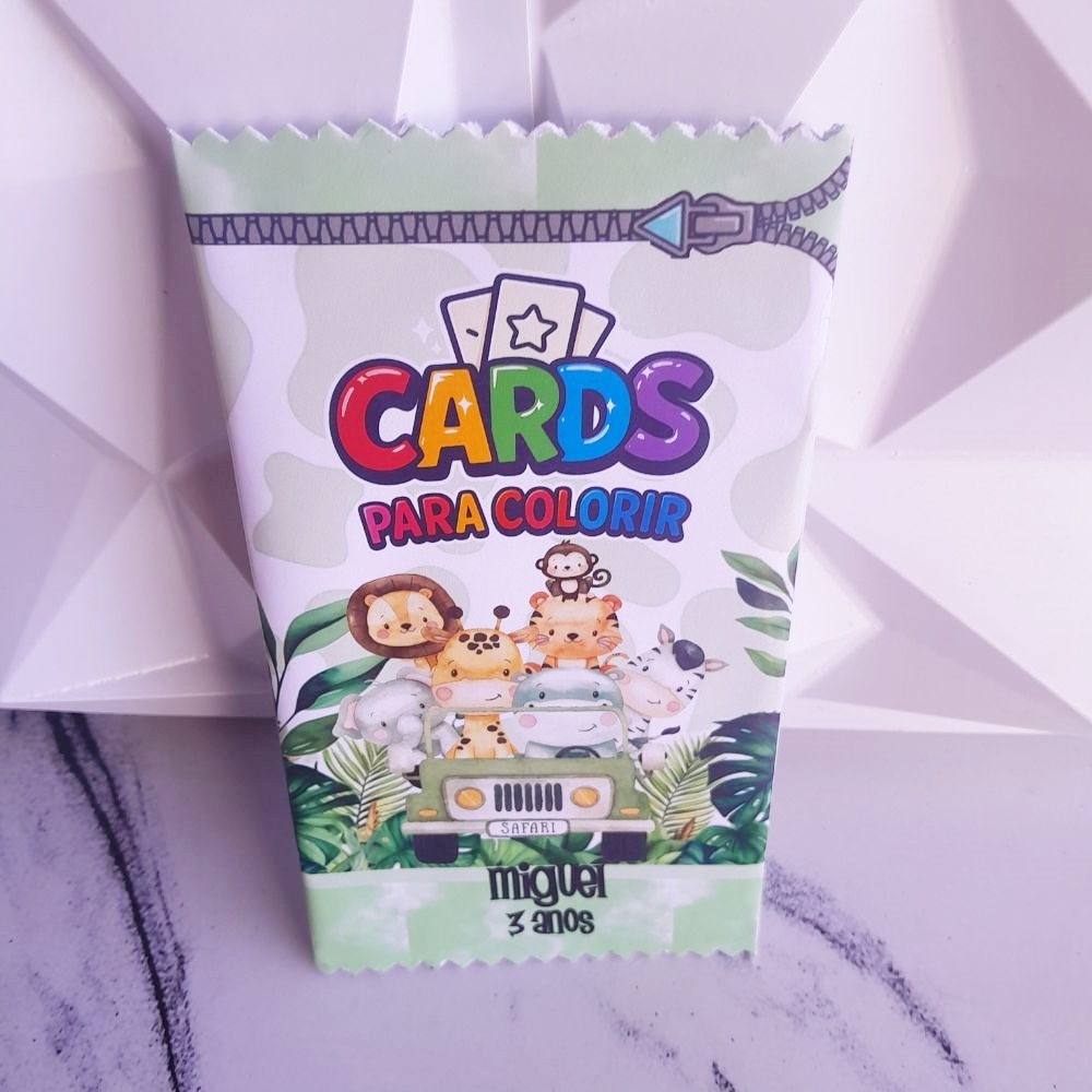 Card de colorir Safari personalizado lembrancinha de festa infantil aniversario