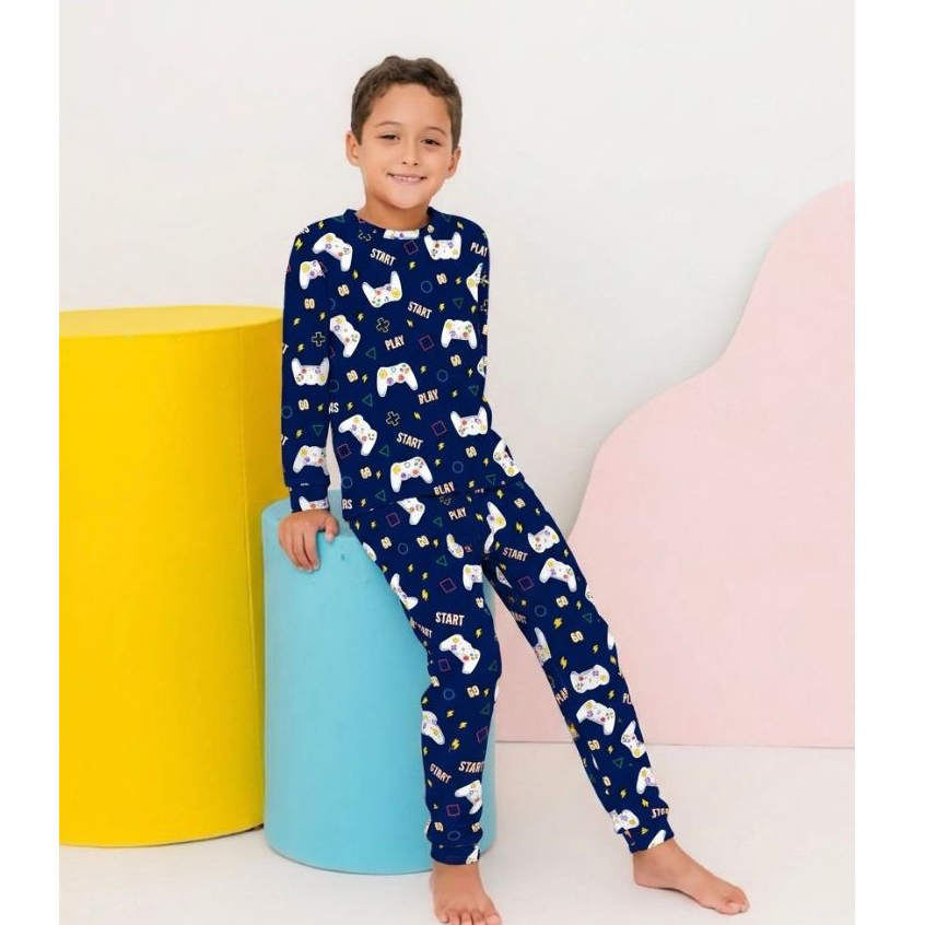 Conjunto Pijama Infantil Masculino Inverno Manga Longa Estampados Confortáveis