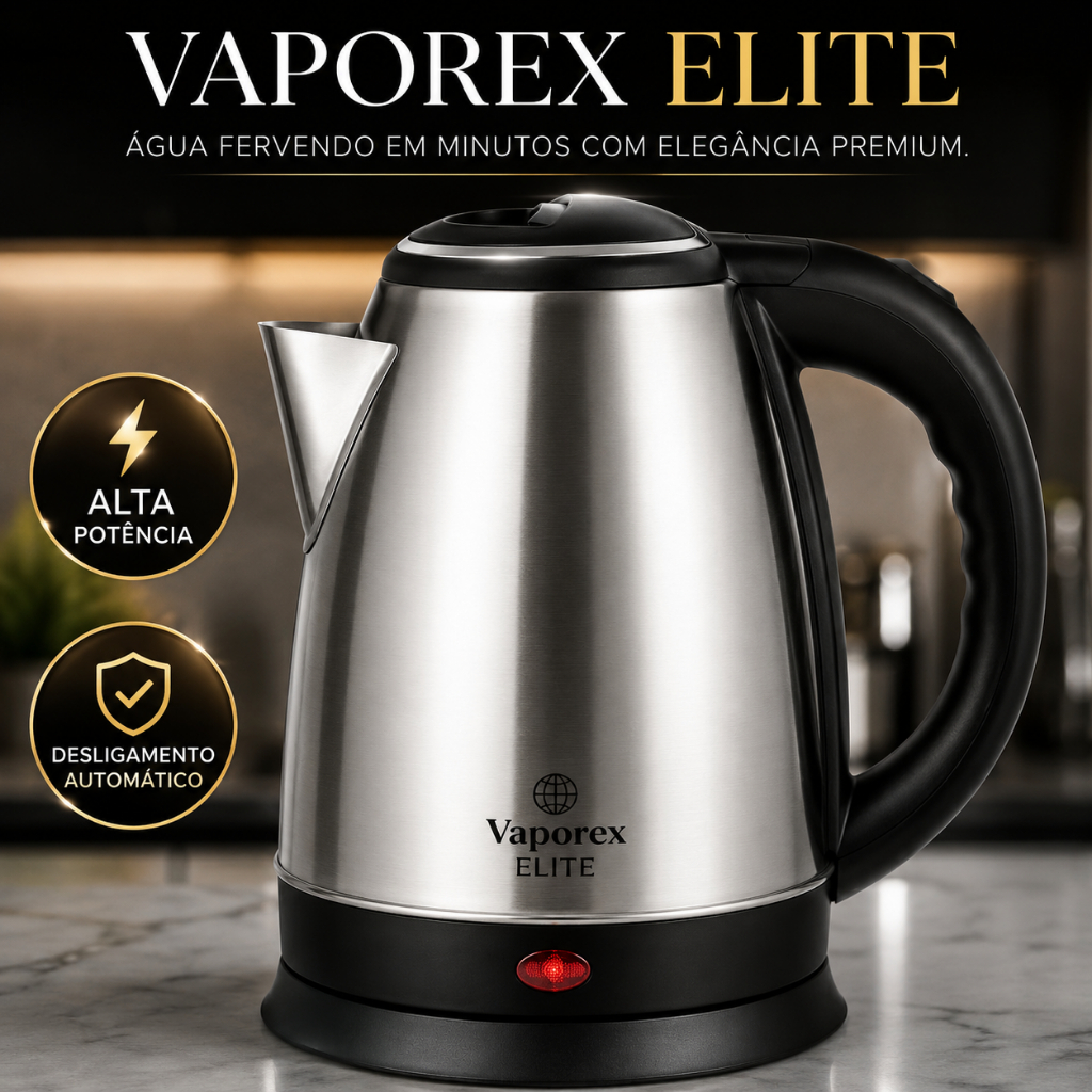 Chaleira Elétrica Vaporex Elite Inox 1800ml 220V Alta Potência Aquecimento Rápido Desligamento Automático