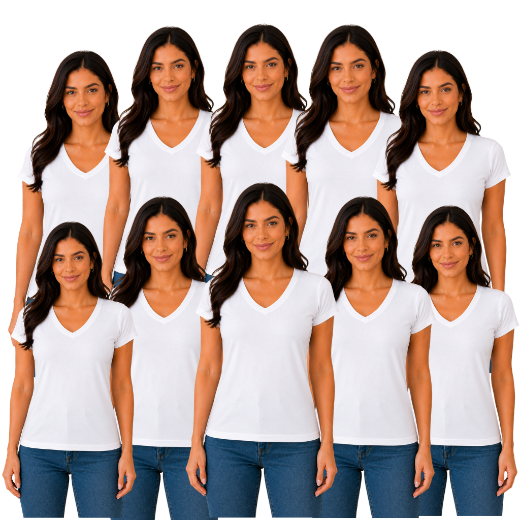 Kit 10 Camisetas Feminina Viscolycra 97%Viscose3%Elastano Blusa Lisa Confortável Casual