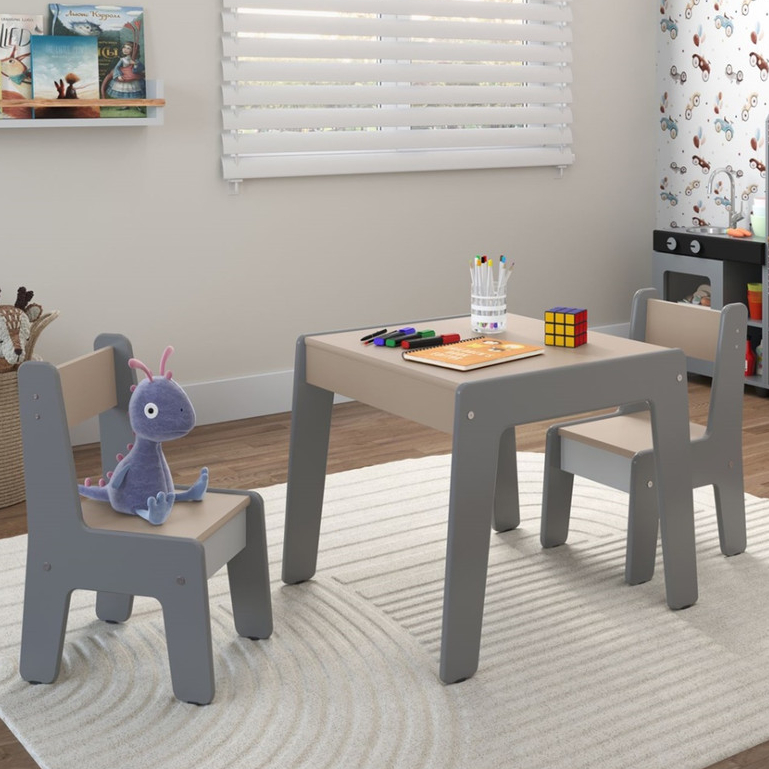 Mesa Infantil Com 2 Cadeiras Diana MDF Ofertamo Cinza Connect  Estudos Refeição Quarto Brinquedoteca
