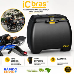 Baú Para Moto 100 Litros Com Suporte Universal Caixa Para Entrega Resistente Oferta ICBRAS Top