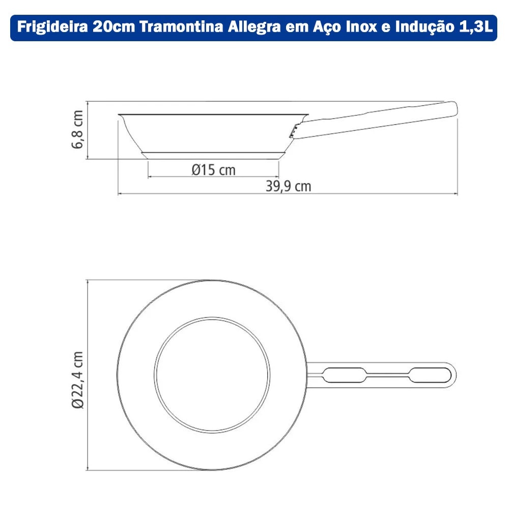 Jogo de Frigideira Tramontina Allegra 20 e 24cm Aço Inox Fundo Triplo Indução com Tampa de Vidro — imagem 2 de 2