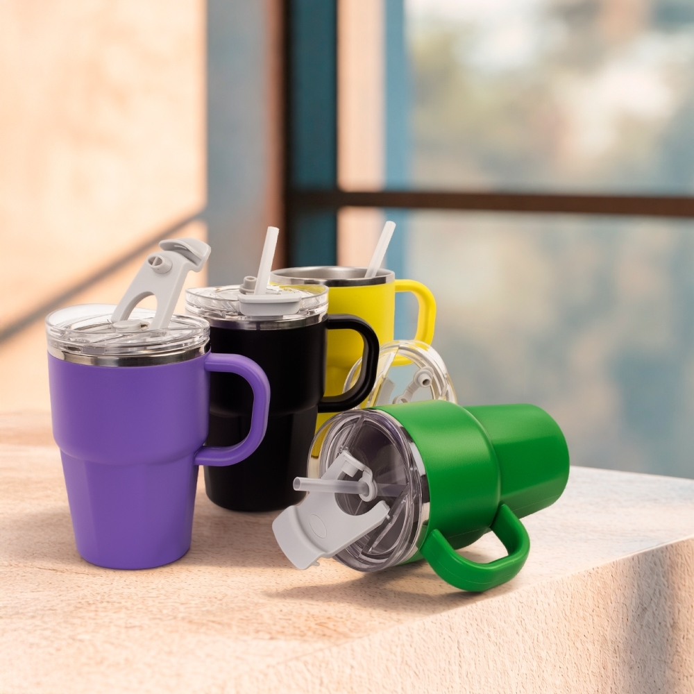 Caneca Térmica Quente Frio Parede Dupla 550ml Canudo Alça