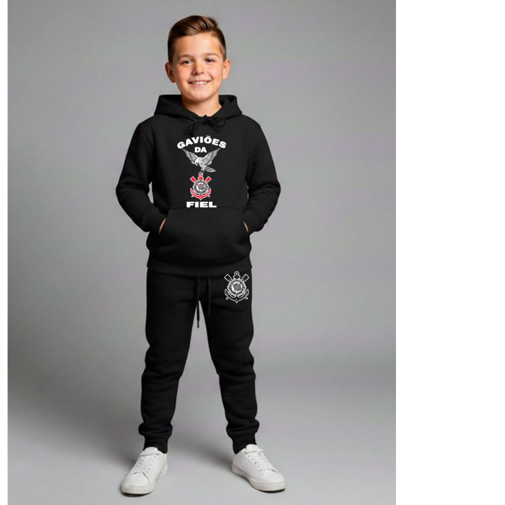Conjunto Moletom Infantil Canguru Time Blusa Corinth Calça Frio Agasalho 2 ao 16