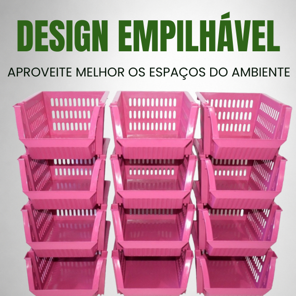 4 Caixa Bin Rosa Organizadora Plástica Empilhavel Plástico Cesto pratico Mulher Batom Maquiagem — imagem 2 de 2