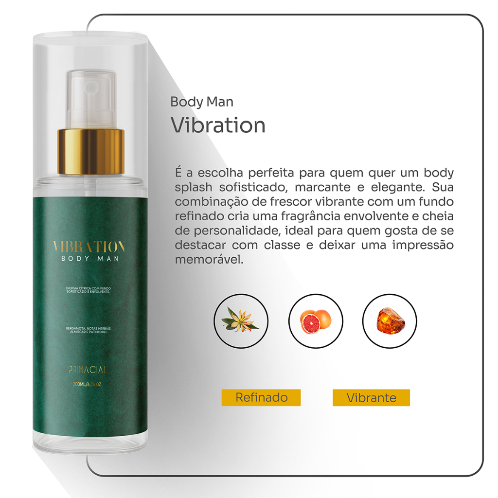 BODY SPLASH MASCULINO VIBRATION 200ML - PRIMACIAL PERFUME CÍTRICO · foto 2