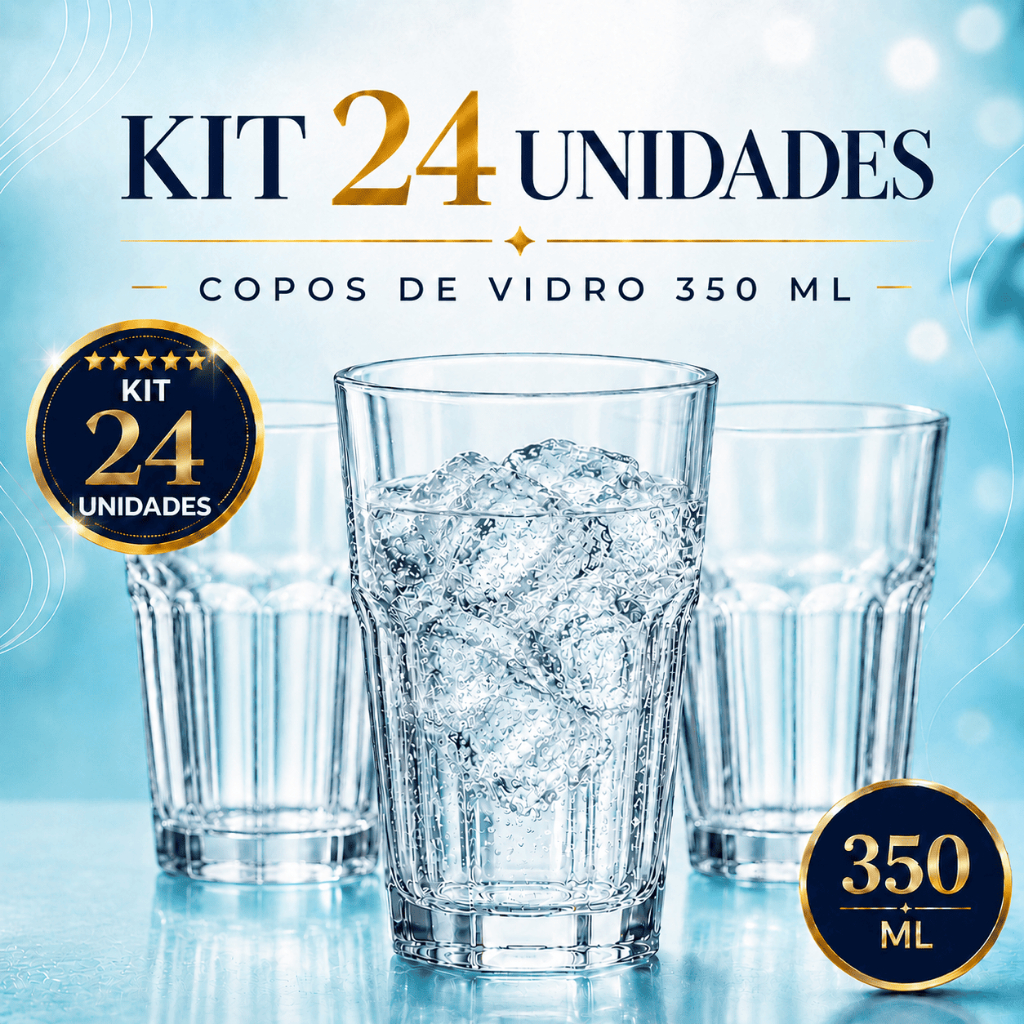 Jogo Kit 24 Copos Vidro Grosso Oiginal 350ml Água Suco Drink Premium Cor Transparente Line