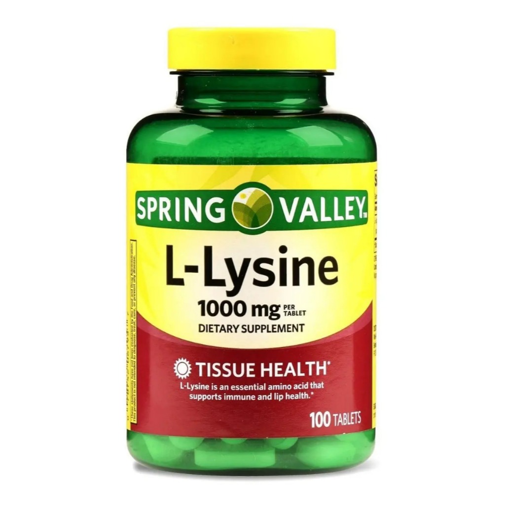 L- Lisina 1000mg Spring Valley 100 Tablets Importado Usa