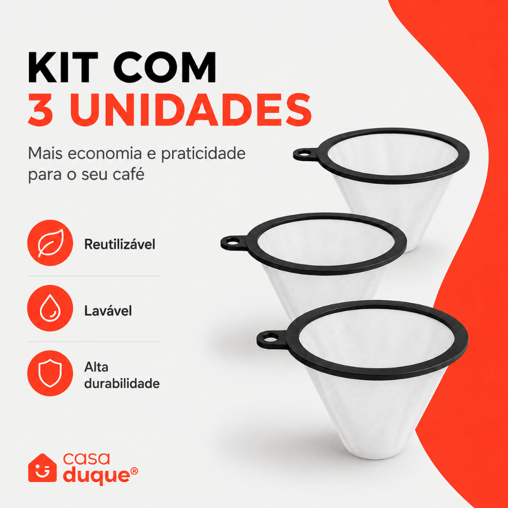 Kit 3 Filtro Coador Café Permanente Coa Fácil 102 e 103 Poliéster Reutilizavel
