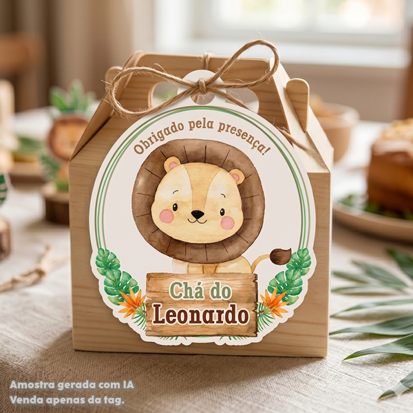 Tags Personalizadas Leãozinho Aquarela Safari Lembrancinha Maternidade Chá de Bebê e Aniversário