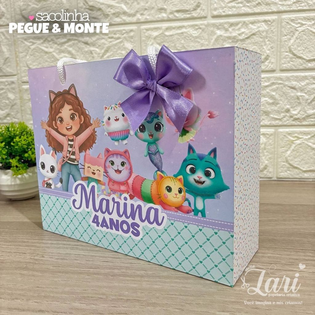 Sacolinha CASA MAGICA DA GABBY Personalizada PEGUE E MONTE | Lembrancinhas | Festa | Aniversário