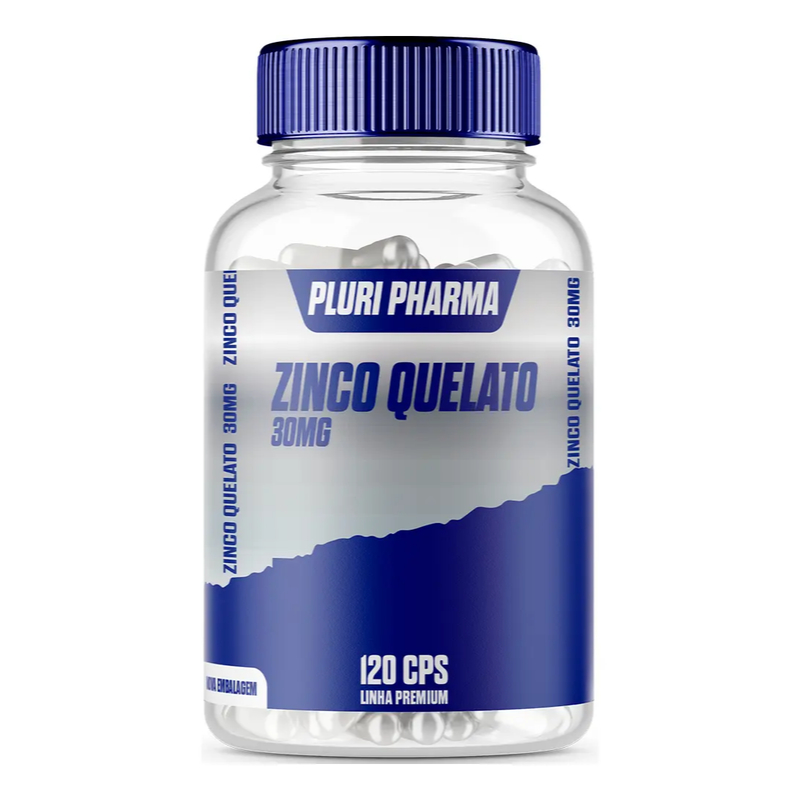 Zinco Quelato Mineral Essencial 30mg 120 Cápsulas Linha Premium - Pluri Pharma