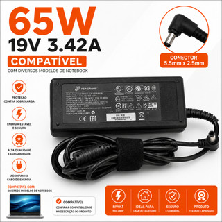 Fonte Carregador Compatível Notebook Positivo Sim+ 19v 3,42a 65w + Cabo
