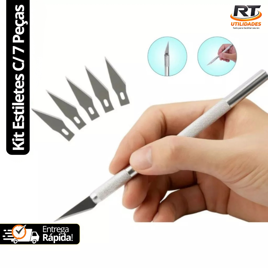 Kit Estilete de Precisão 7 em 1 com 6 Lâminas Intercambiáveis para Modelismo e Artesanato