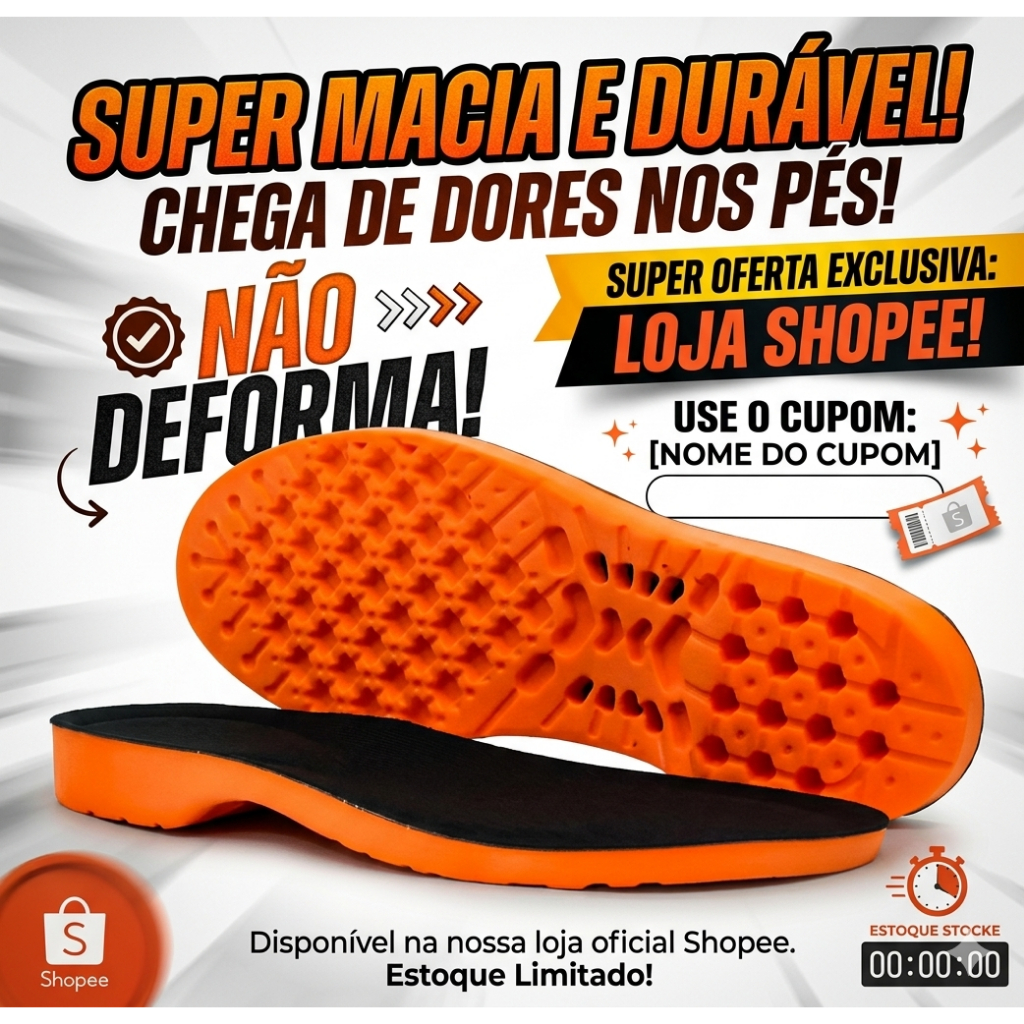 PALMILHA GEL PU ORTOPÉDICA, ALÍVIO DAS DORES, USO EM SAPATOS DE SEGURANÇA, BOTAS E TÊNIS