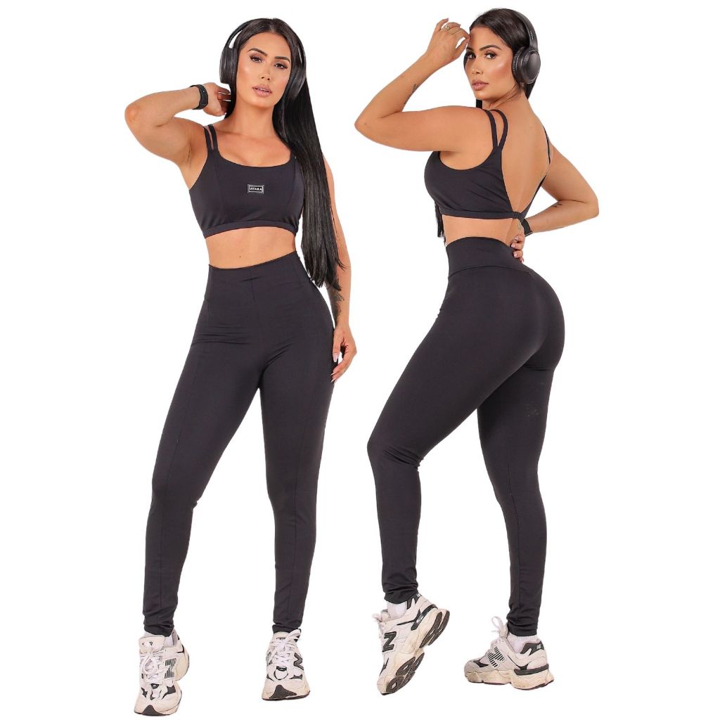 Conjunto Fitness Feminino Modelador Cintura Alta Top Sustentação  Sem Bojo Academia Corrida Treino