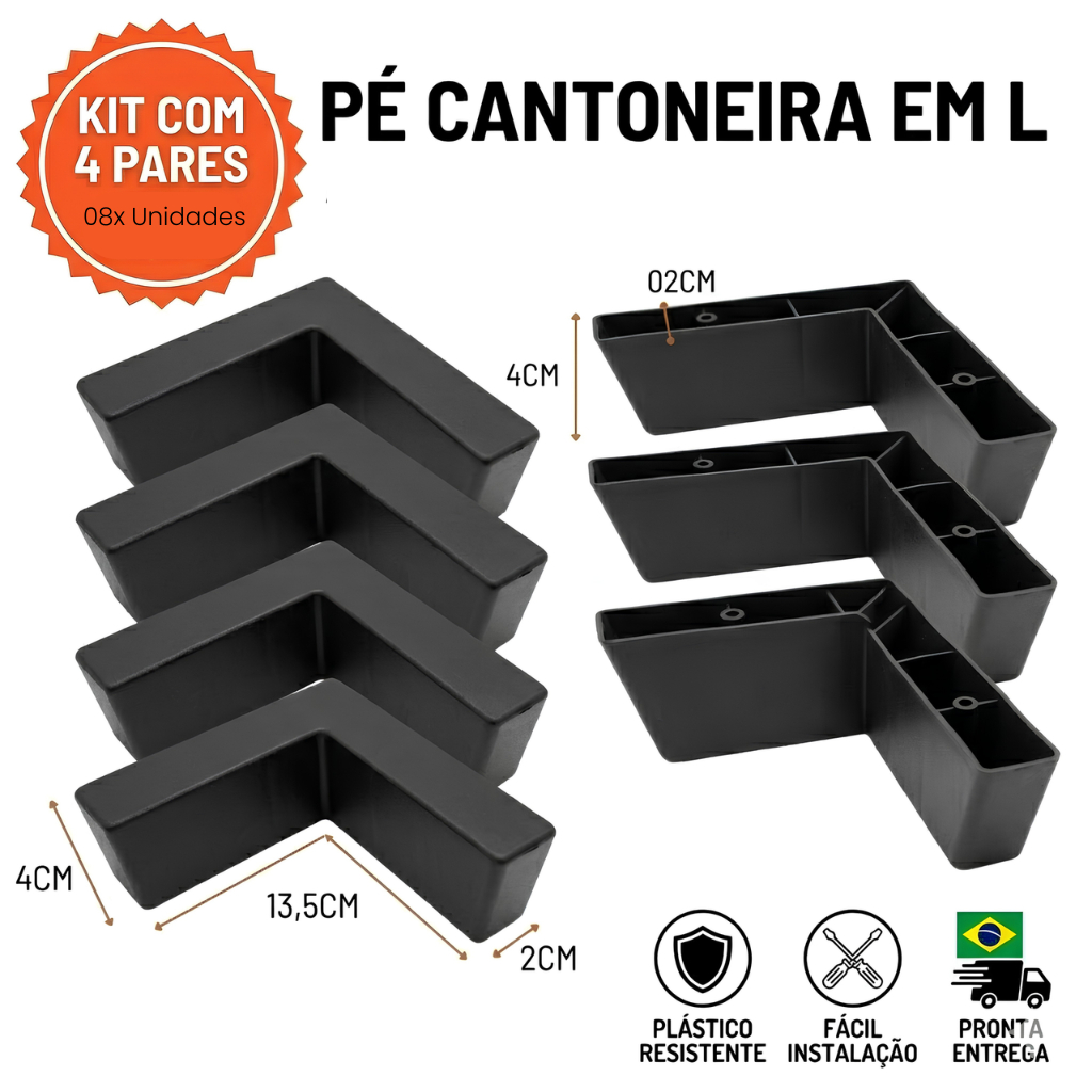 Kit Pé Cantoneira L Reforçado Plástico Para Sofá Puff Poltrona Para Móveis no Geral