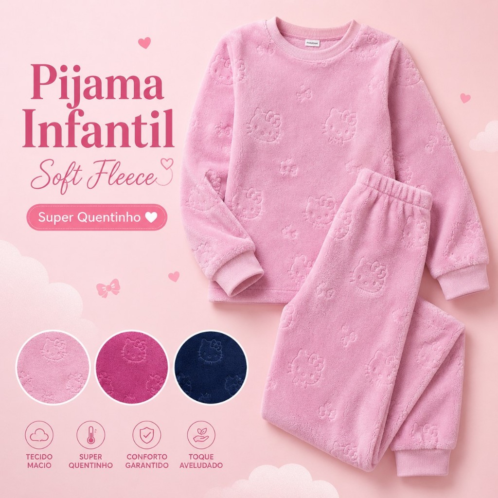 Pijama Infantil Feminino Soft Fleece Inverno Quentinho
