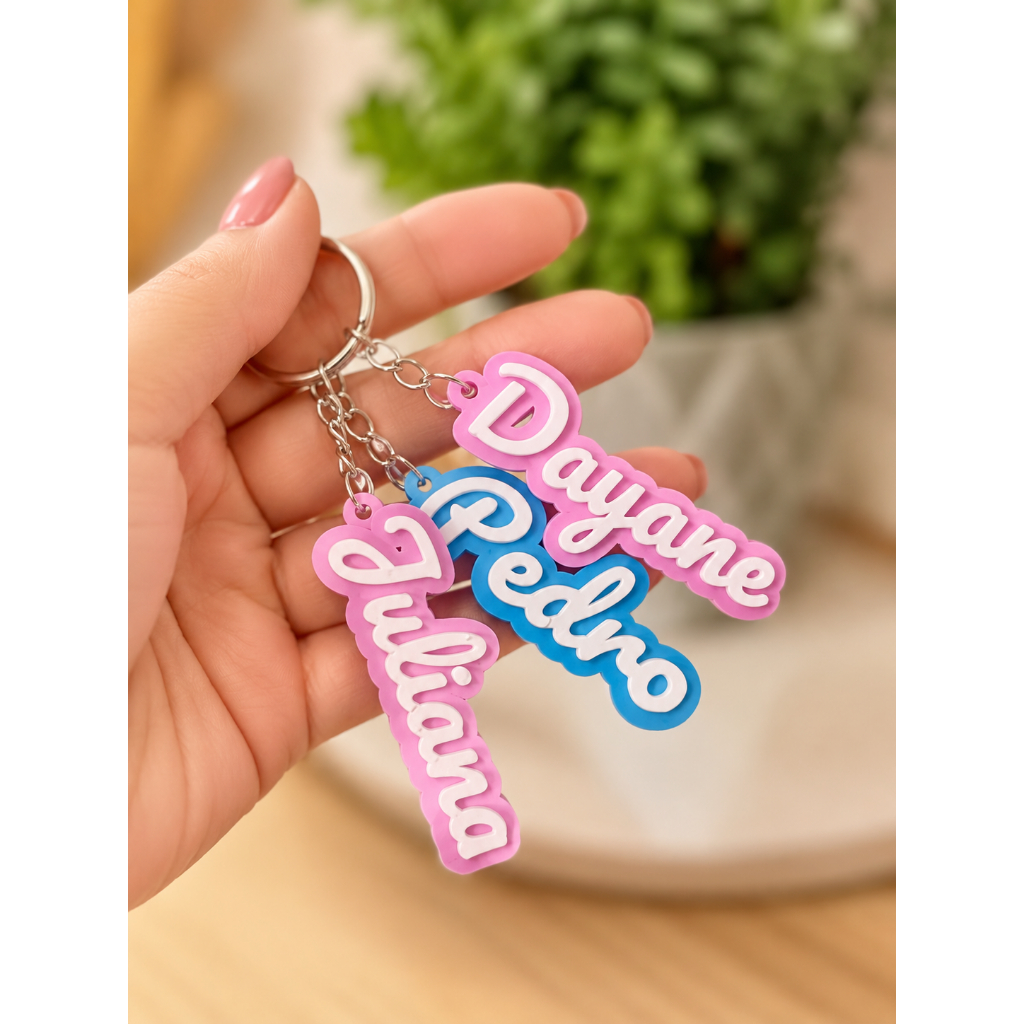 Chaveiro com nome personalizado em 3D para Mochila escolar, lembrancinha aniversário + BRINDE