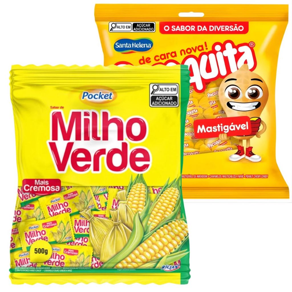 Kit Balas Festa Junina Paçoquita Mastigável 500g + Pocket Milho Verde Riclan 500g