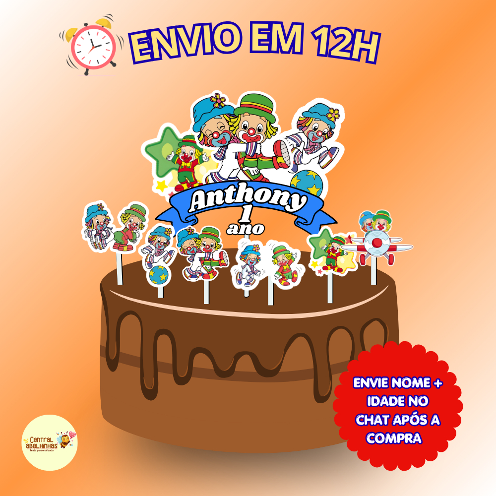 Topo Topper de bolo Patati Patatá Personalizado - Decoração para festa