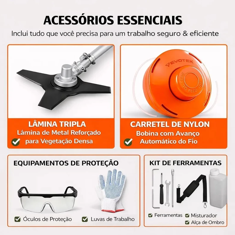 Roçadeira Aparador de Grama a Gasolina Multifuncional 75cc 3.5 Hp — foto 7