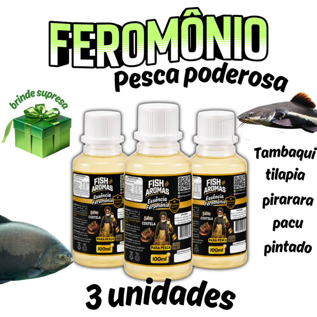 3 Feromônio Atrativo para Peixe Super Concentrado Isca Líquida Potente Pesca Esportiva, Pesqueiro